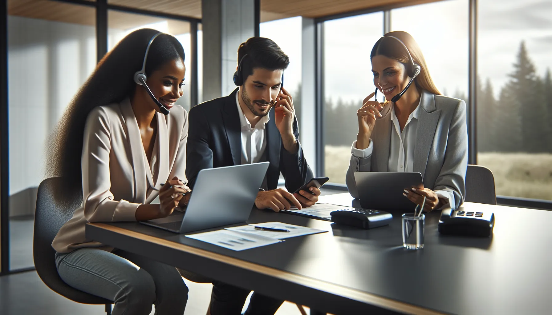 diverse team discussing customer service in a modern office.