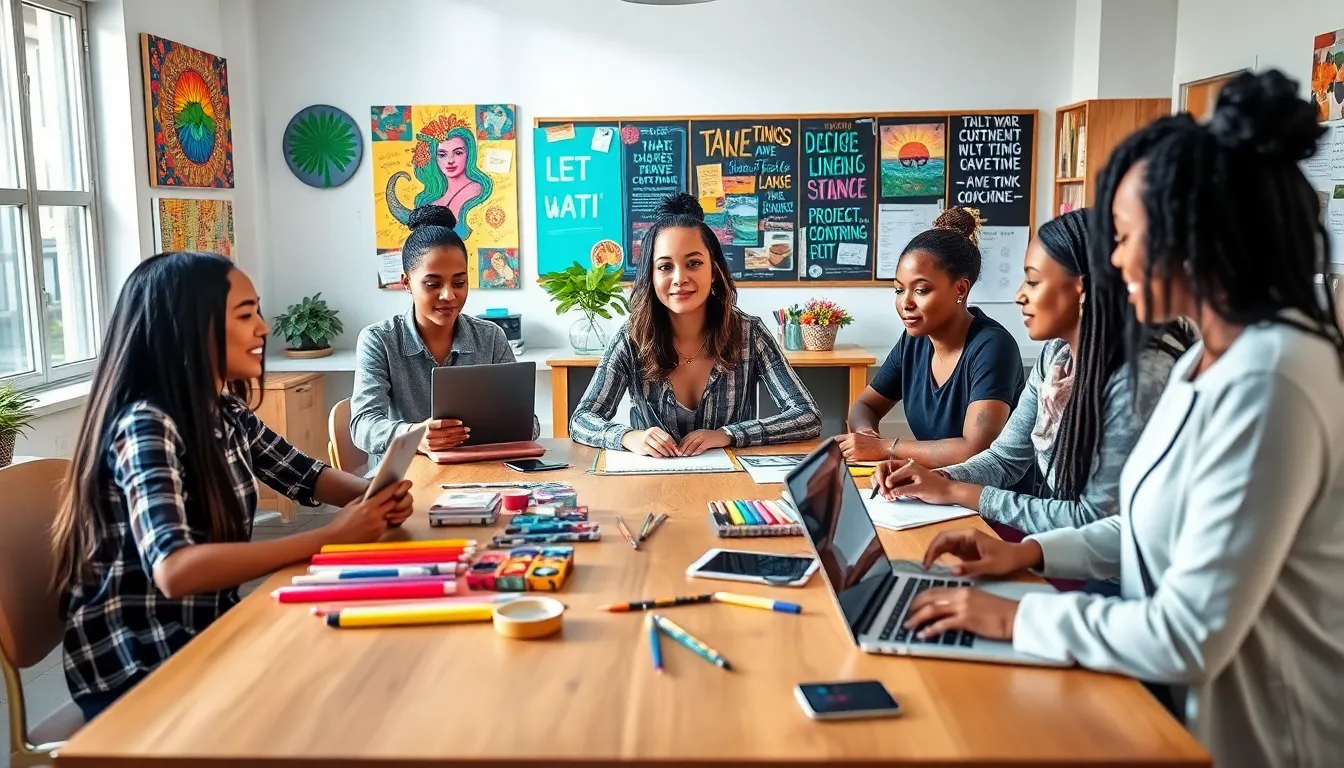 diverse team collaborating in a creative workspace.