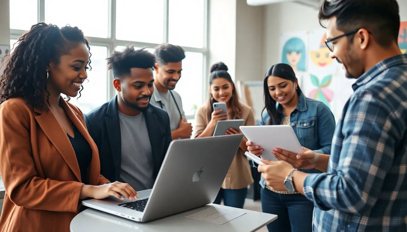diverse team of creatives collaborating in a modern office.