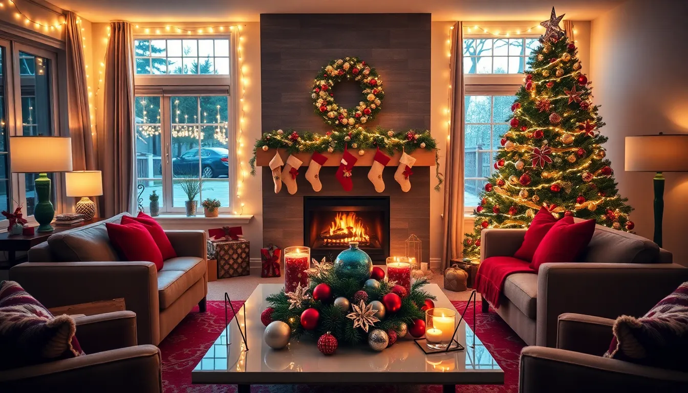 a beautifully decorated Christmas living room with a cozy atmosphere.