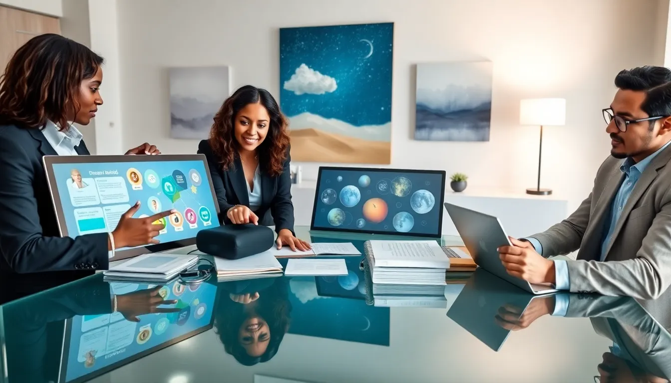 diverse team discussing dream interpretations in a modern office.