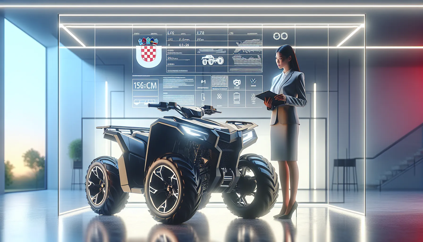 Professional examining quad vehicle with Croatian regulatory classification documents