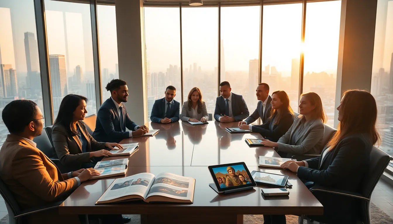diverse professionals discussing Asuramgg in a modern office.