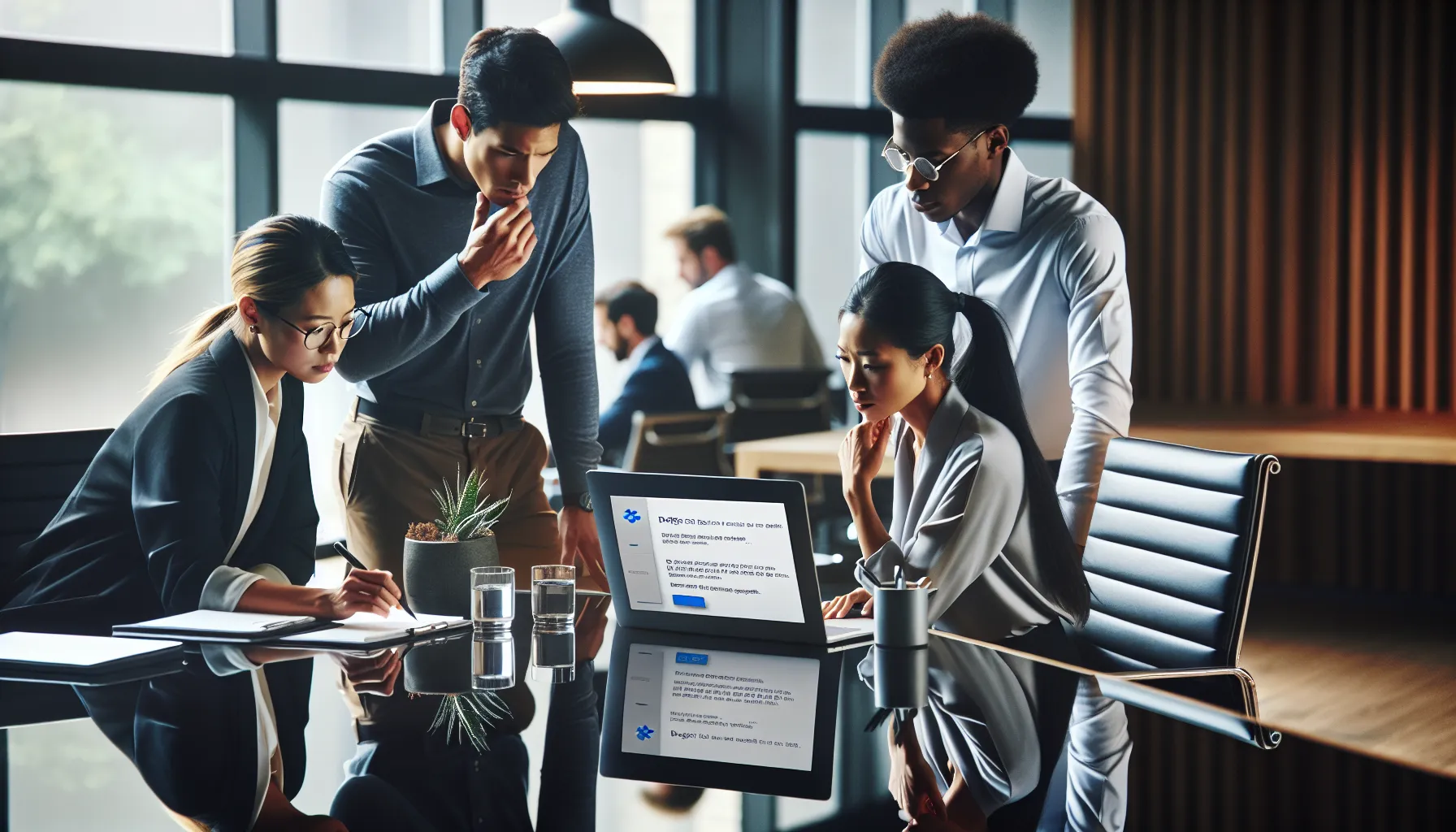 IT team troubleshooting Dropbox error code in a modern office.
