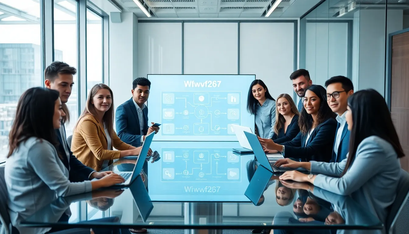 diverse team collaborating on Wfwf267 in a modern office.