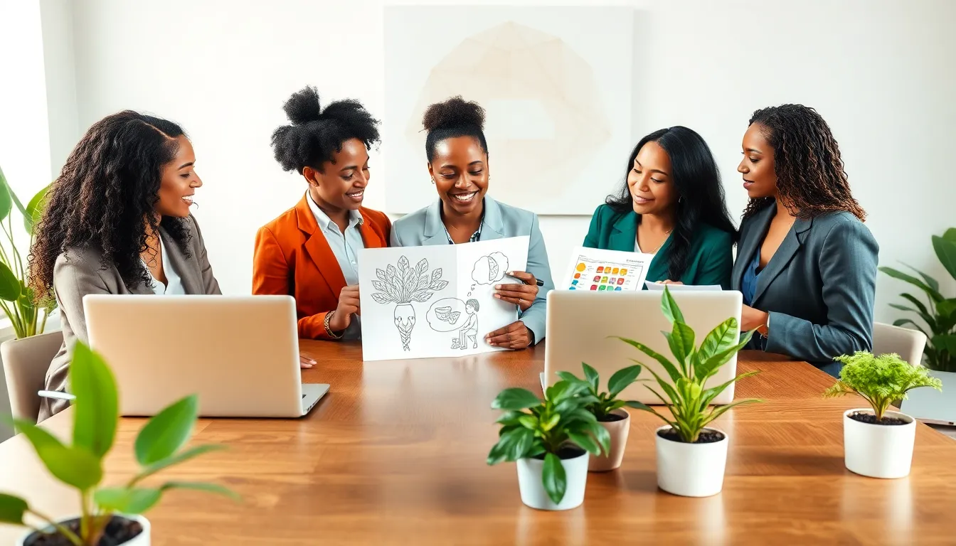 diverse team discussing holistic health in a modern workspace.