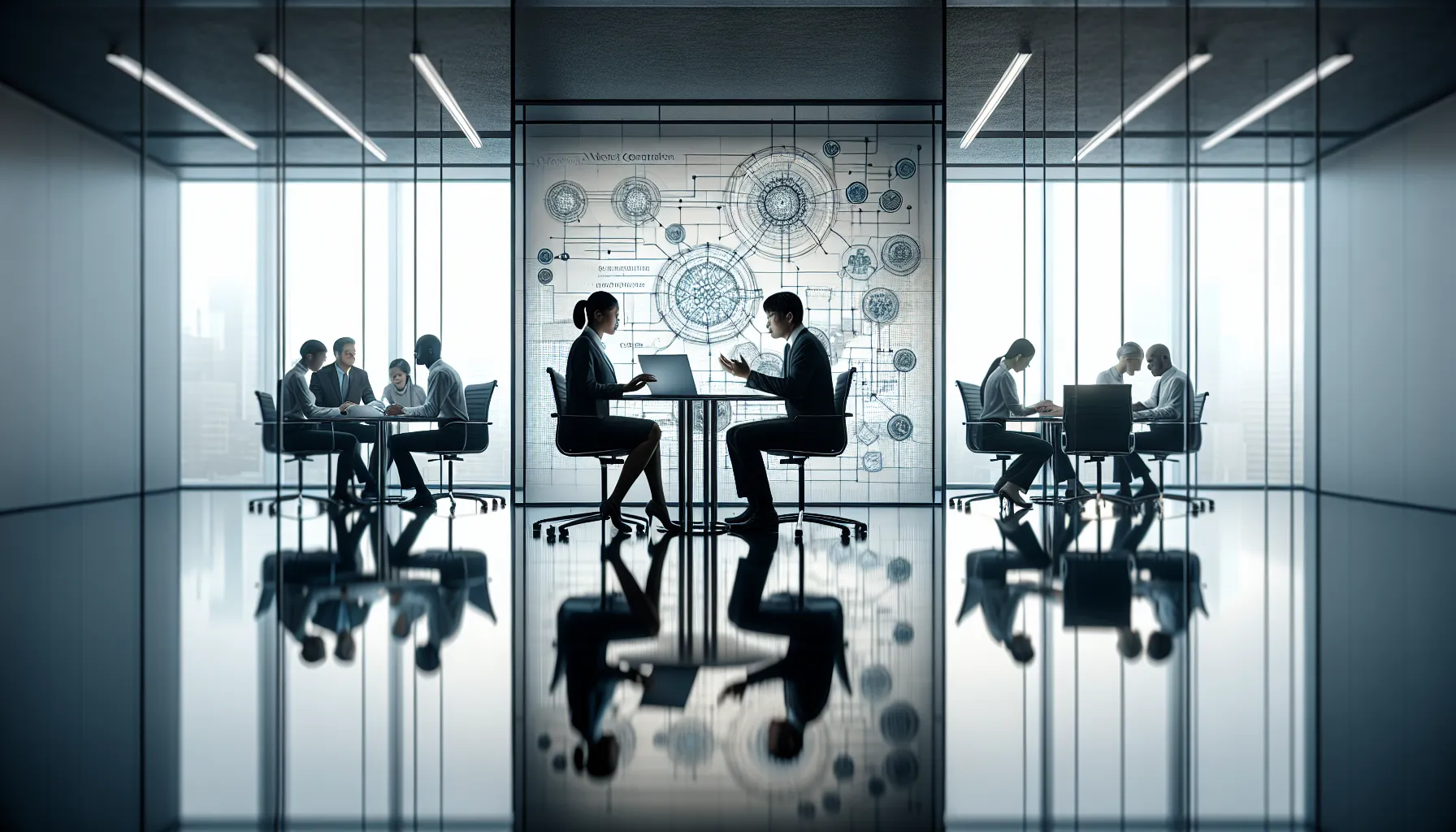 IT professionals collaborating over network access management in a modern office.