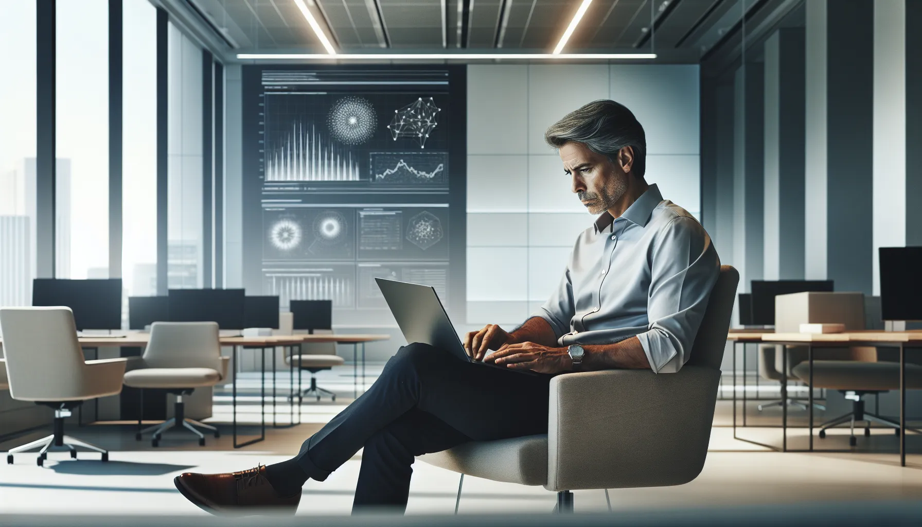 professional analyzing data in a modern office setting.