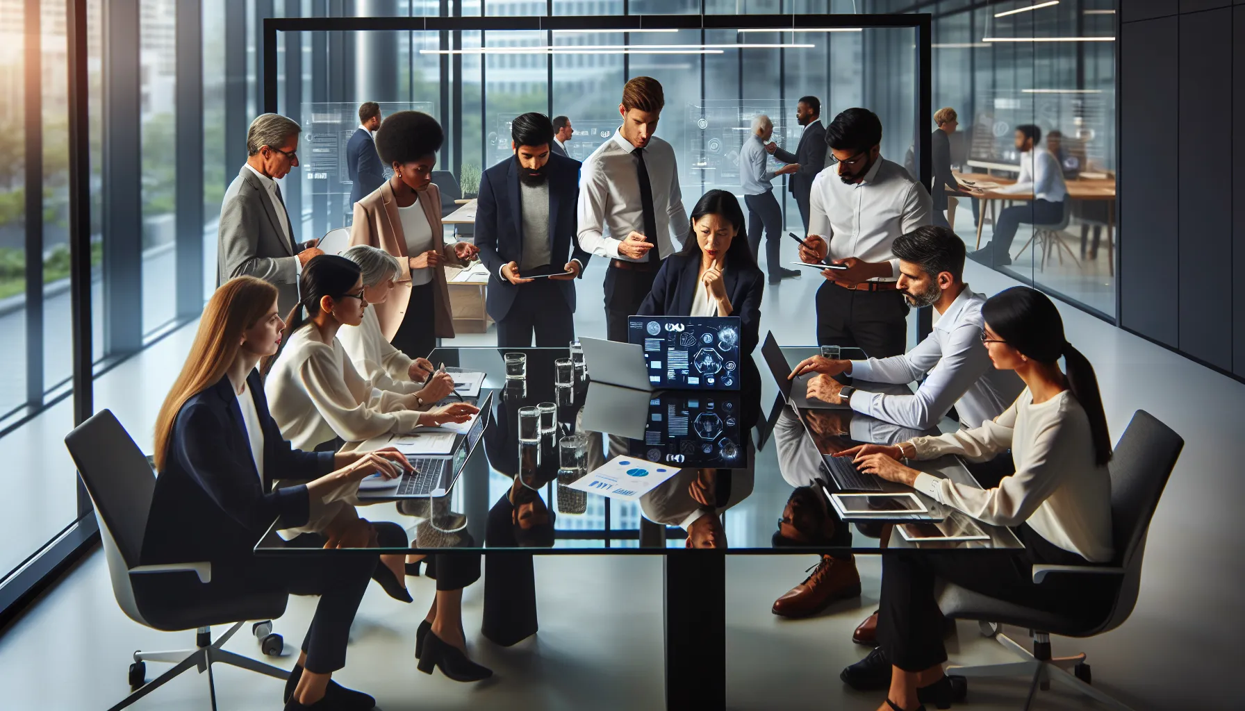diverse team collaborating in a modern office setting.