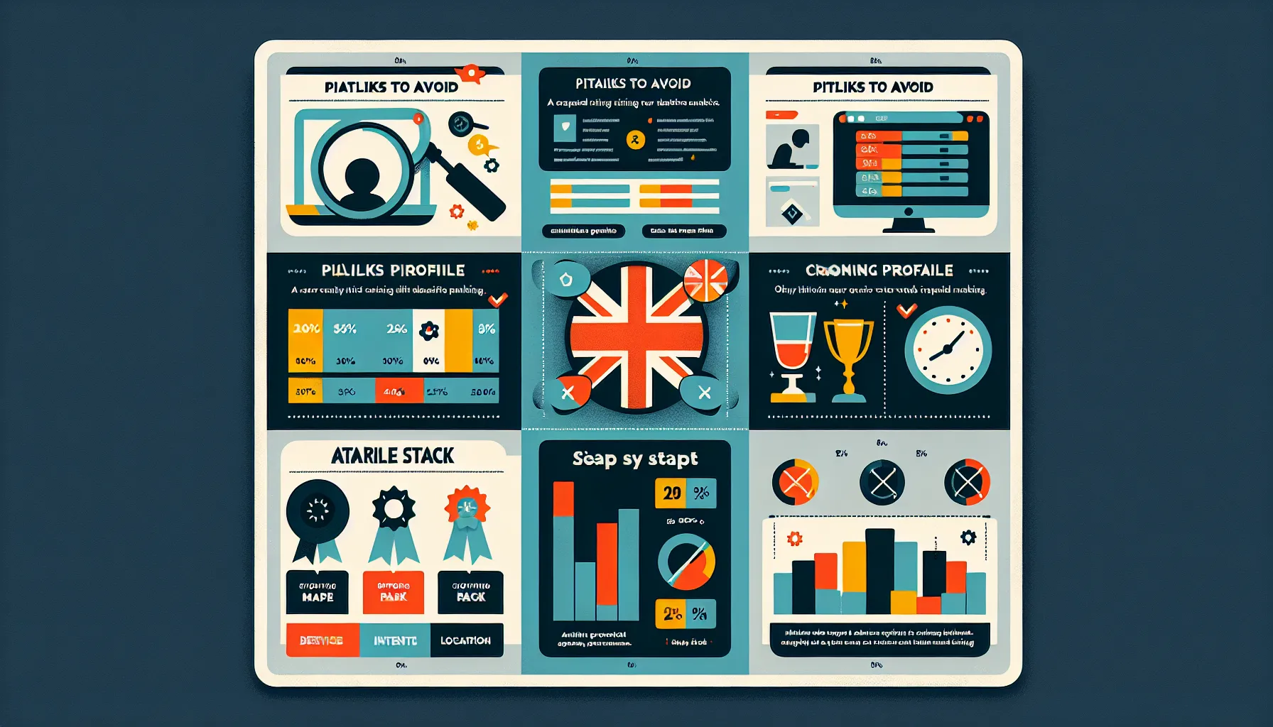 Four-panel UK-themed infographic of pitfalls when checking website ranking accuracy.