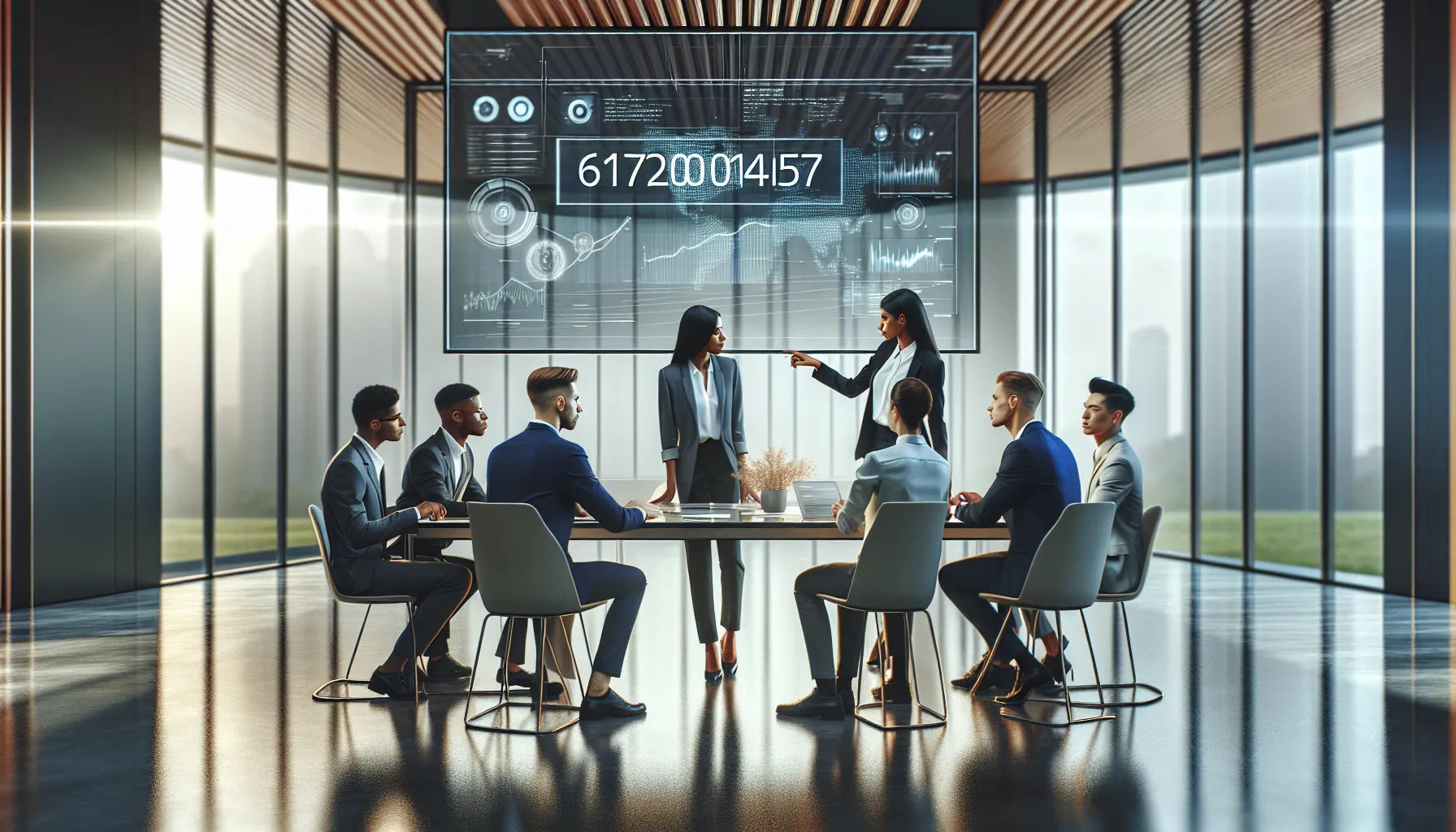 diverse professionals discussing data management in a modern office.