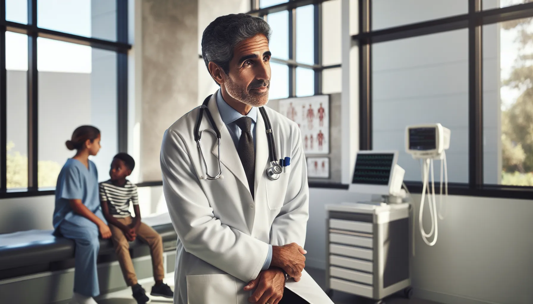 Dr. Haro discussing care with a patient in a modern clinic.