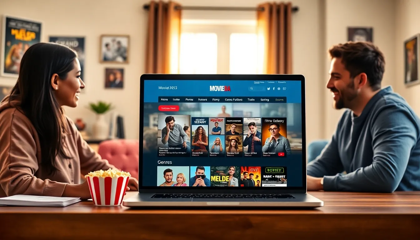 Young adults discussing films in a stylish home office.