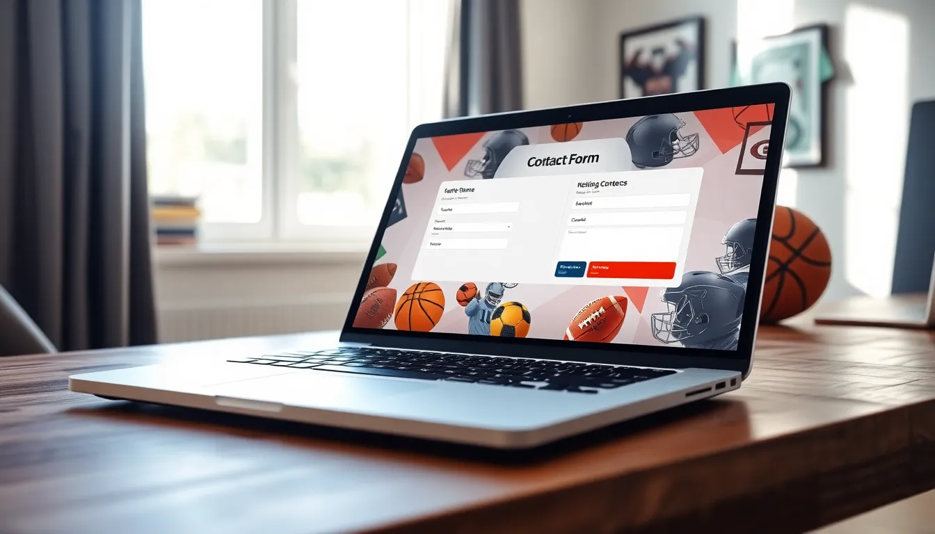 a close-up of a laptop displaying the LatestSportsBuzz contact form.