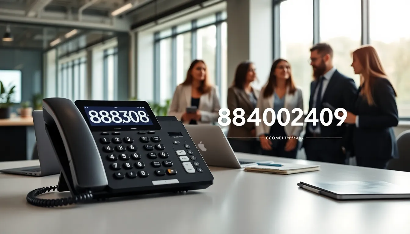 Modern office with professionals discussing customer service communication.