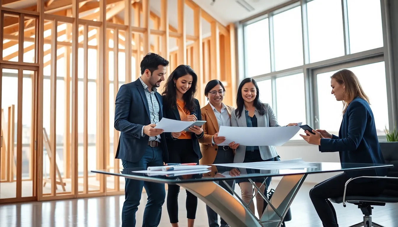 construction team engaging in a Type 5 building project discussion.