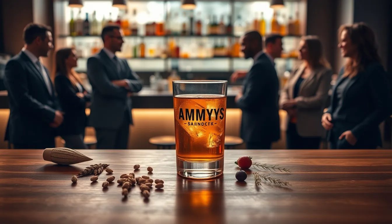 Artisan glass of Ammyscotch on a bar with local ingredients.