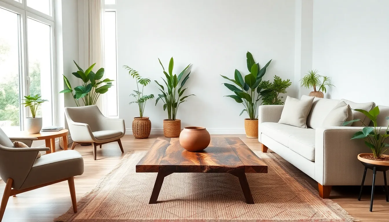 sustainable interior design showcasing natural materials and vintage elements.