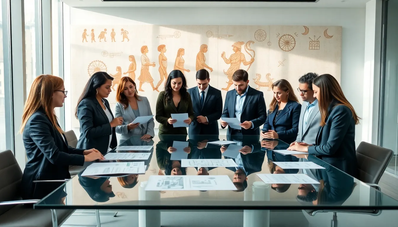 diverse professionals discussing communication in a modern office.