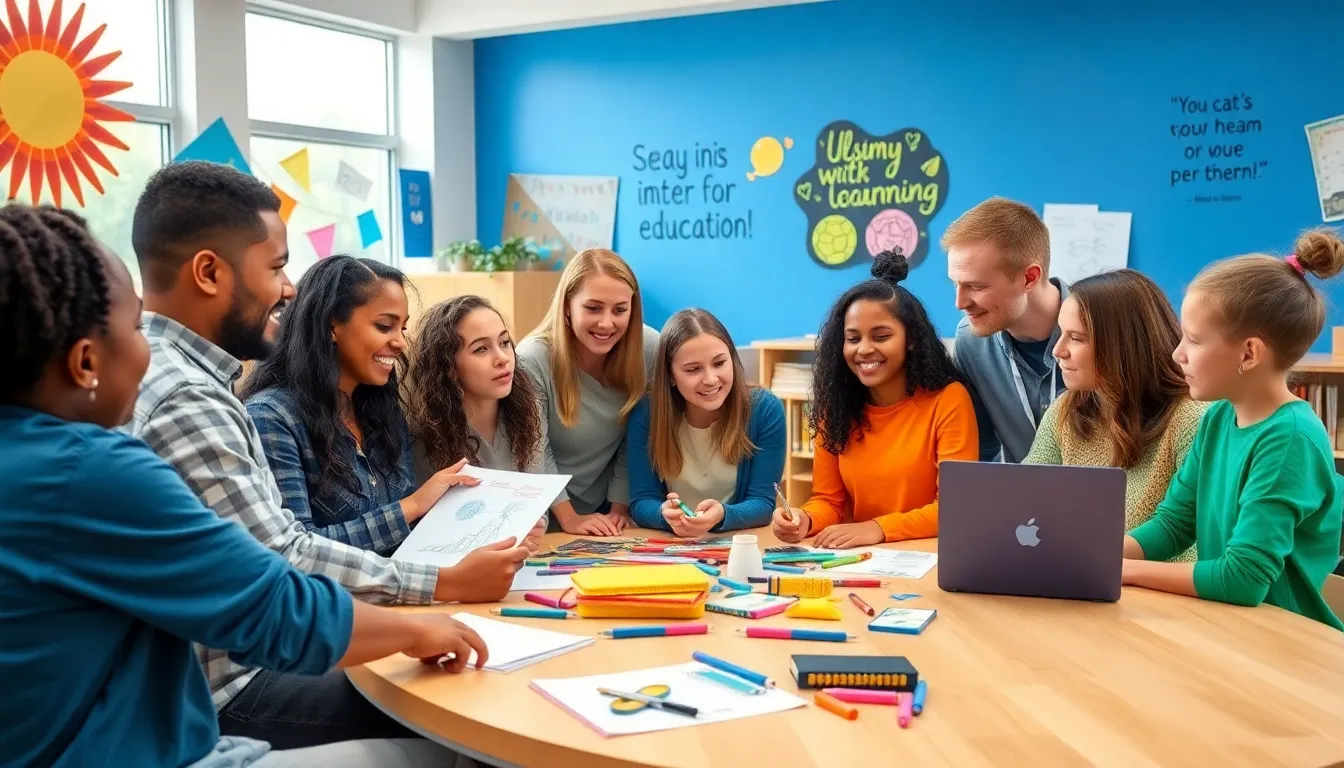 Students collaborating in a modern classroom focused on alternative education.