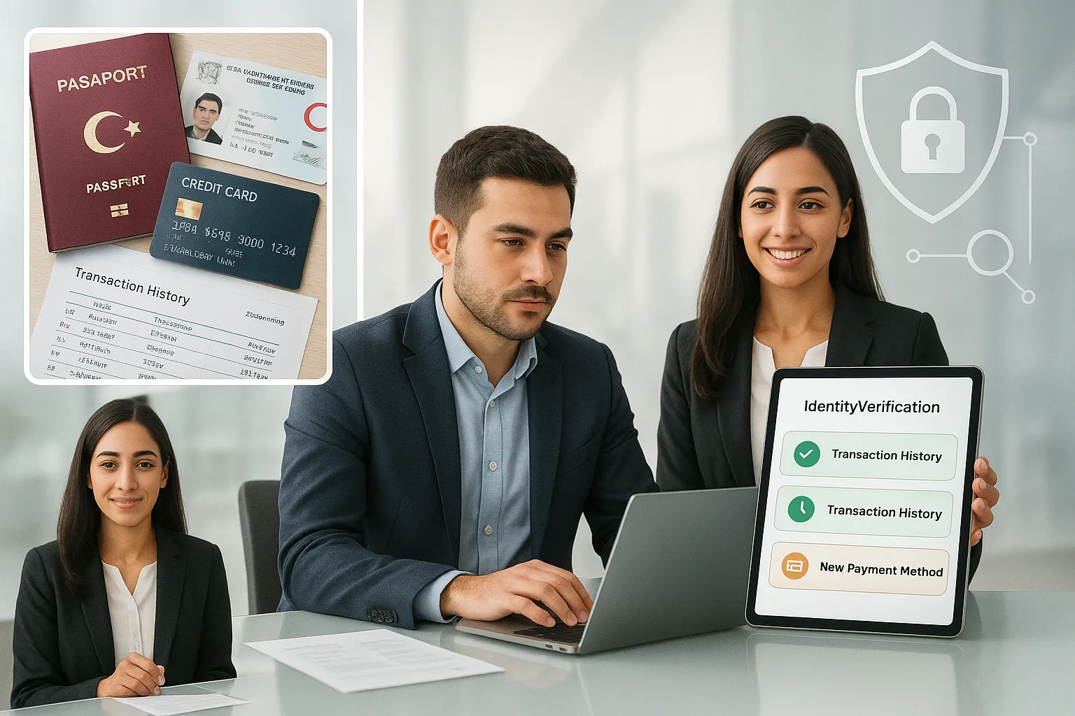 Compliance officer reviewing verification dashboard for payment-method change.