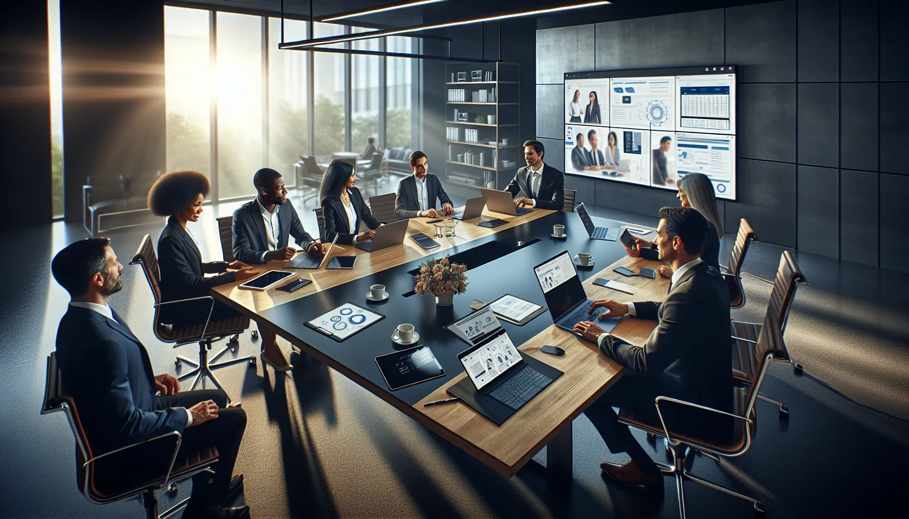 diverse team brainstorming in a modern office setting.