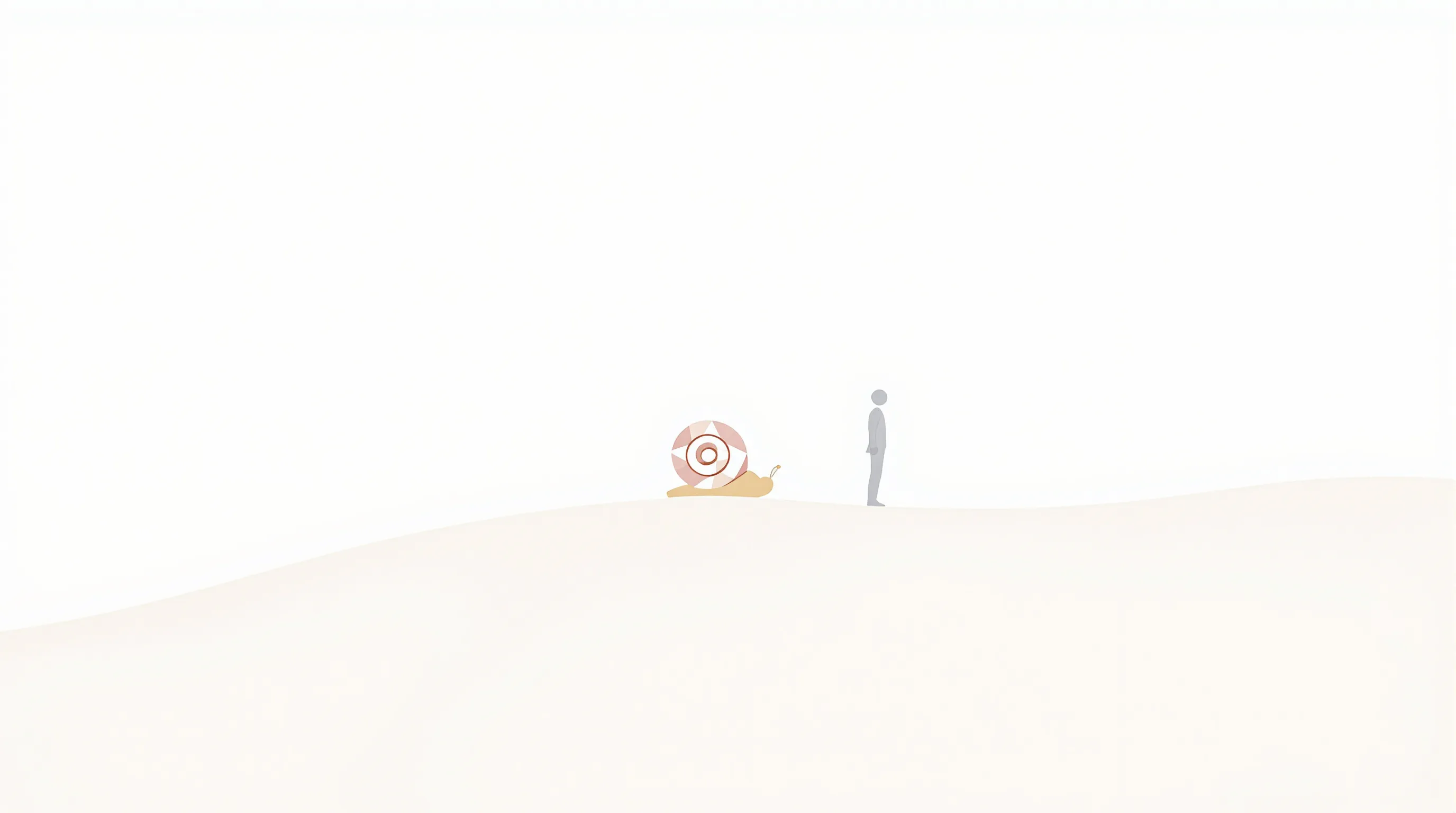 A simple silhouette of a person and a snail on a clean path.