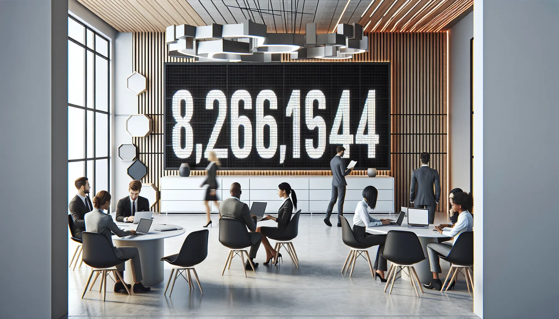 modern office showcasing the number 8286319644 with diverse professionals.