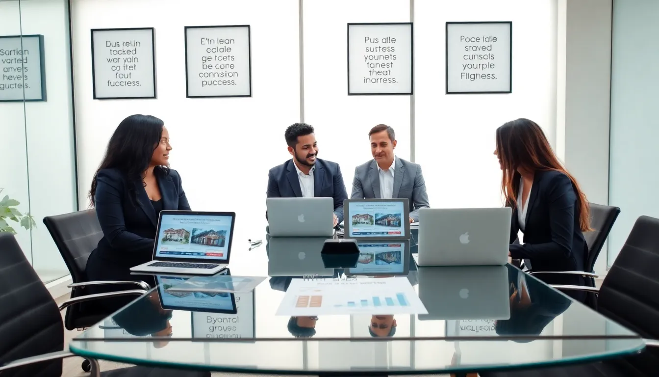 diverse real estate agents discussing commissions in an office.