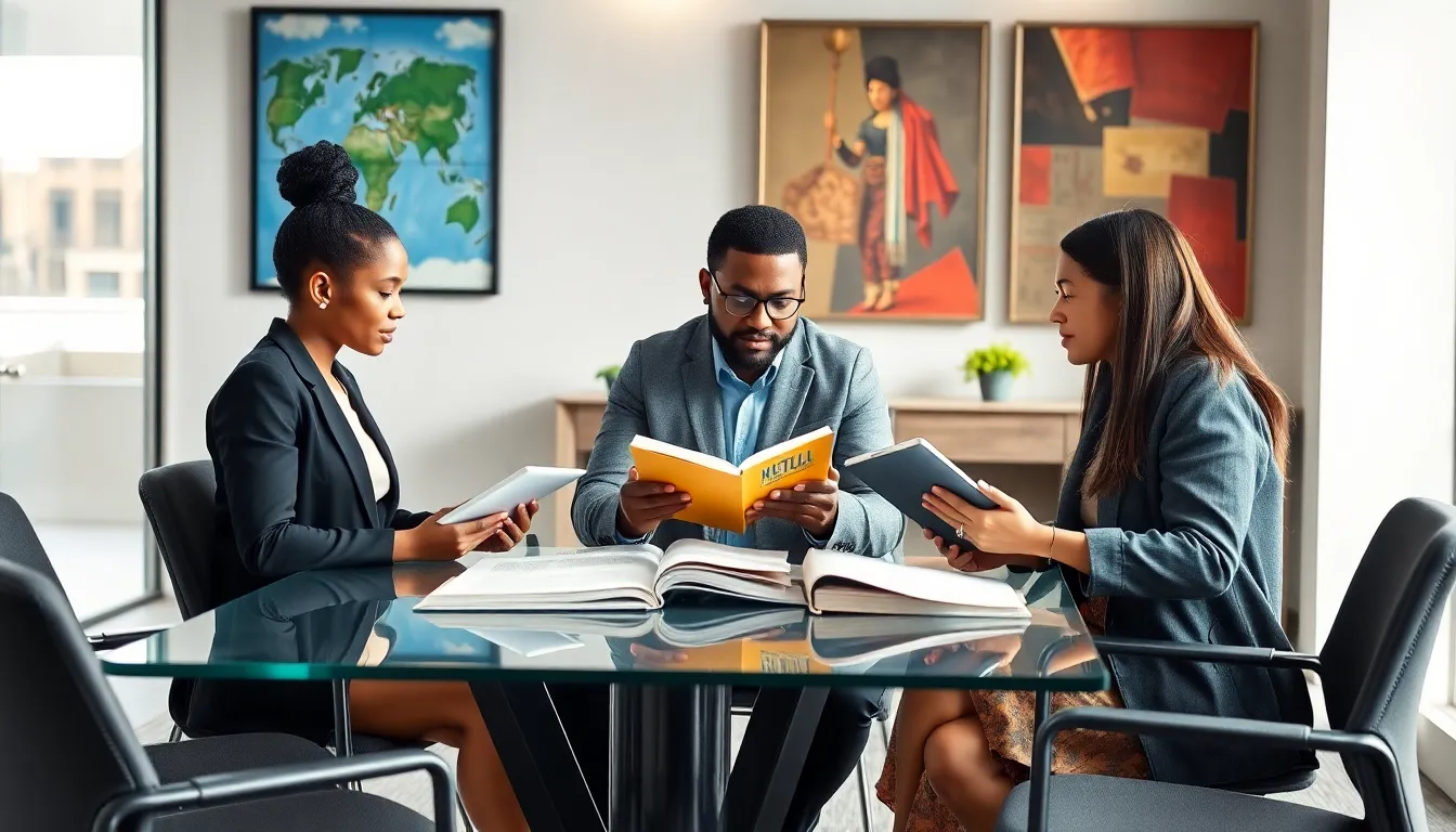 diverse professionals discussing cultural significance in a modern office.