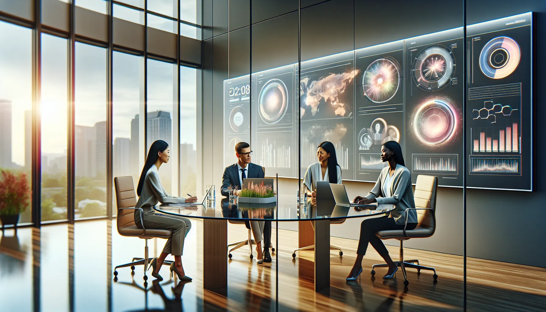 diverse team discussing software applications in a modern office.