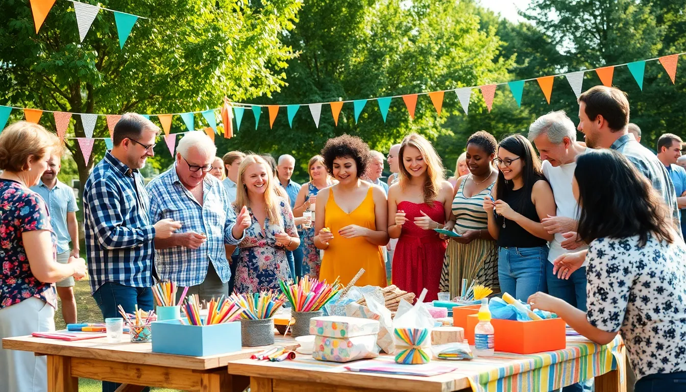 diverse group enjoying a DIY workshop at an outdoor Thrifty Event.