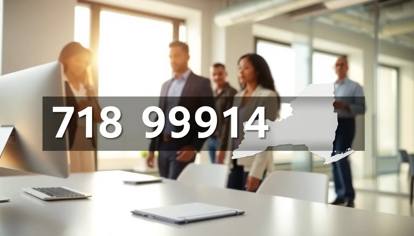 Infographic on phone number structure with focus on area code 718.