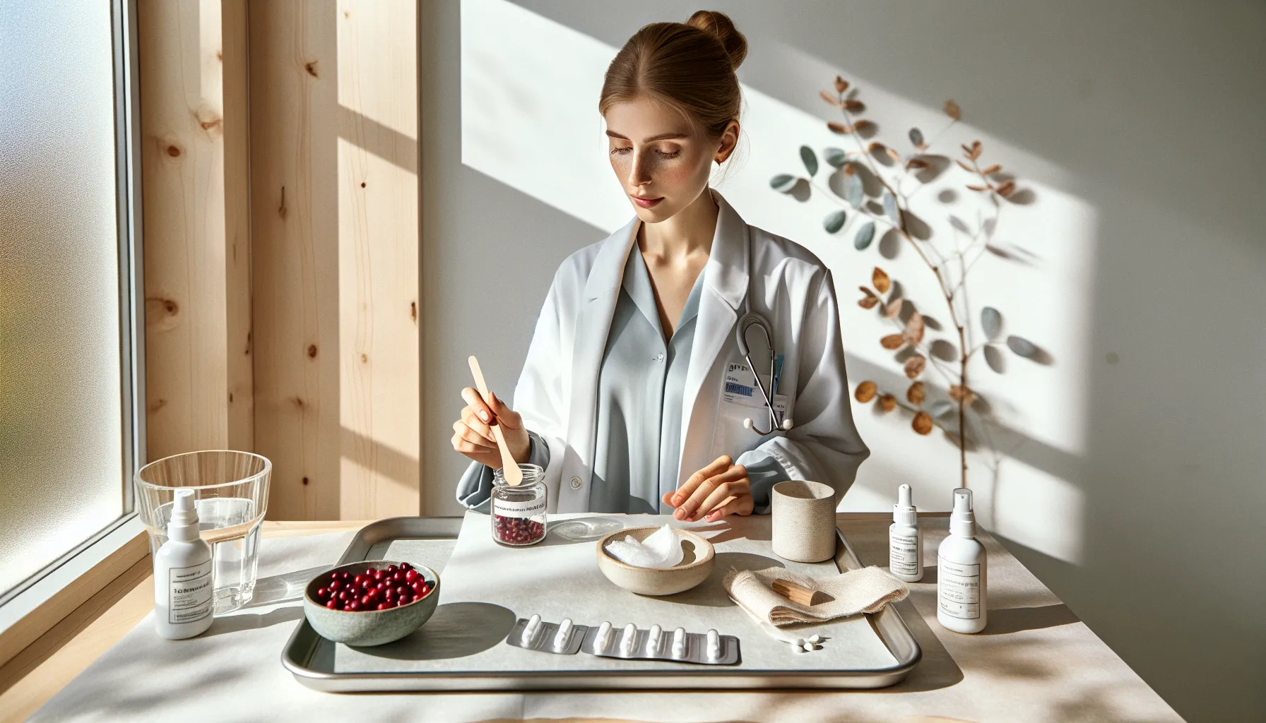 Naturlige alternativer til antibiotika – virker de? 2 Norwegian doctor evaluates medical honey, cranberries, probiotics, and saline in clinic.