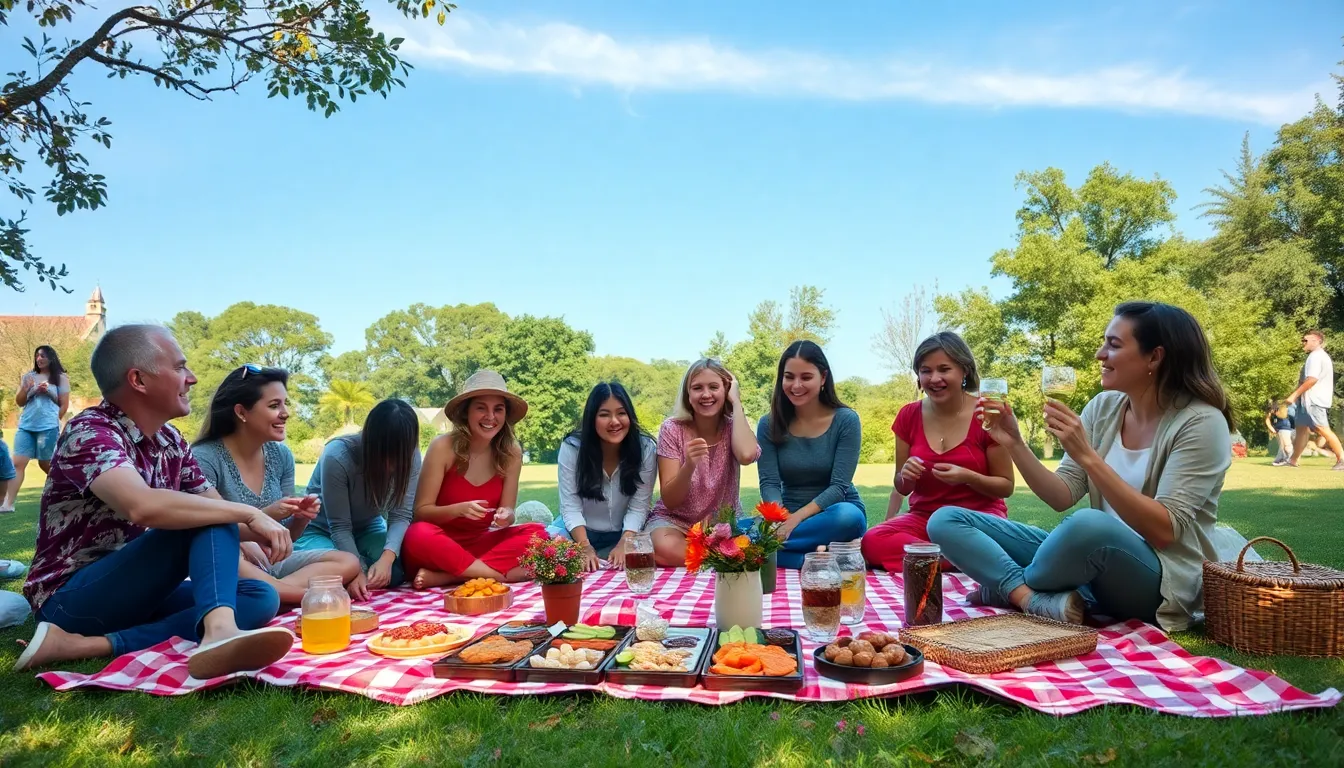 diverse group enjoying a budget-friendly outdoor event in a park.