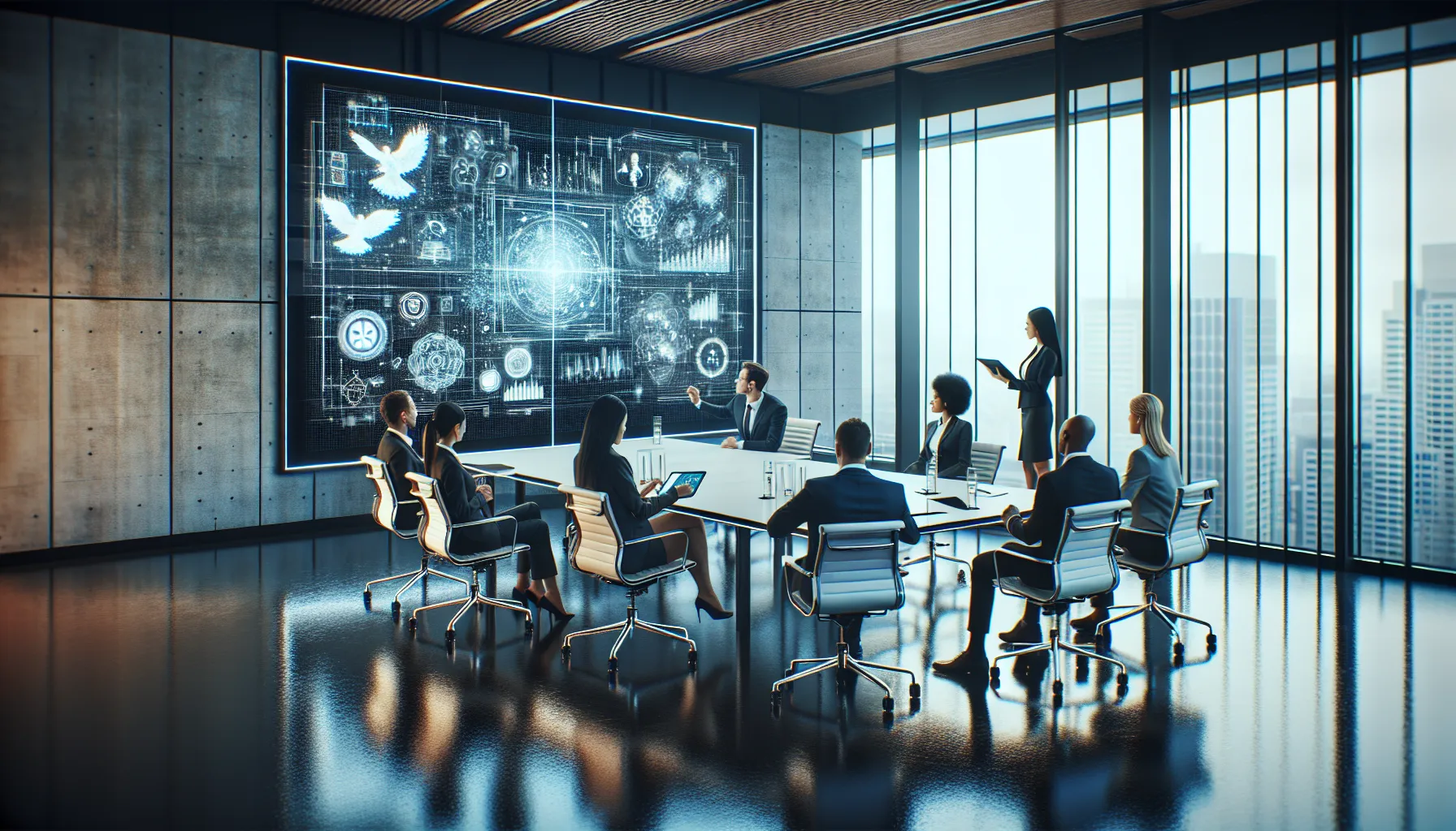 diverse team discussing an innovative concept in a modern office.