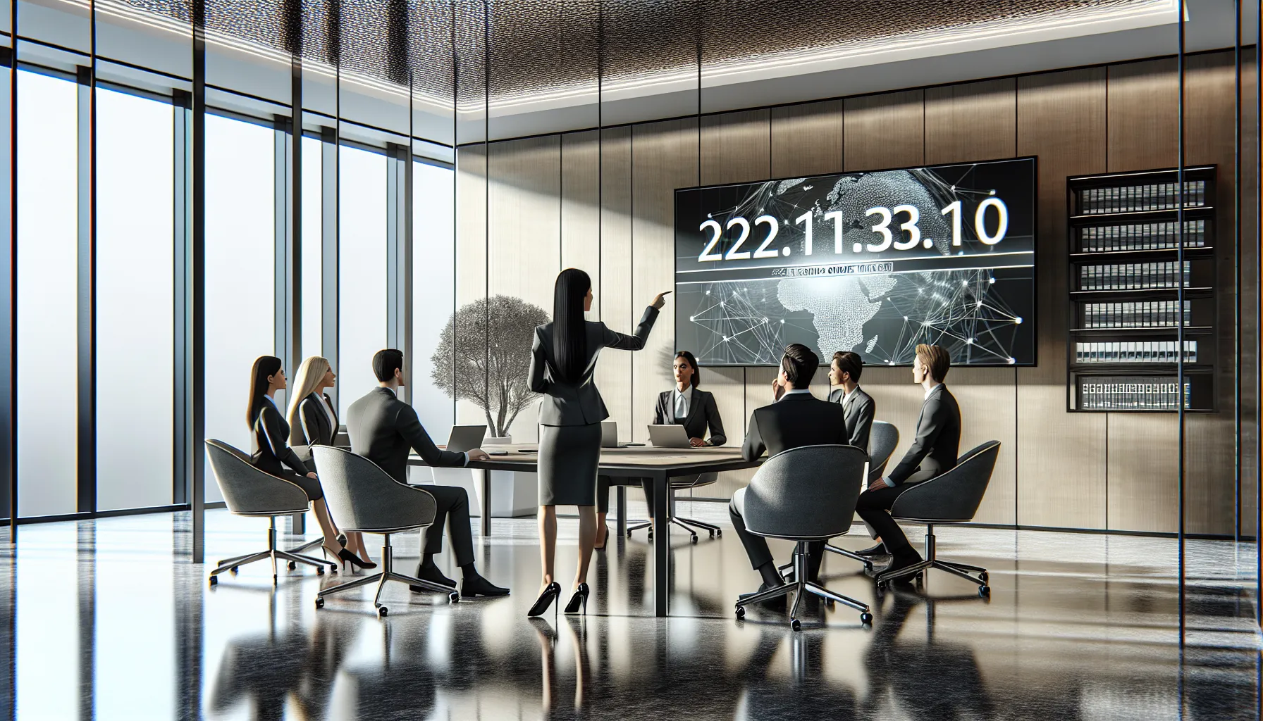 professionals discussing IP address in a modern office setting.