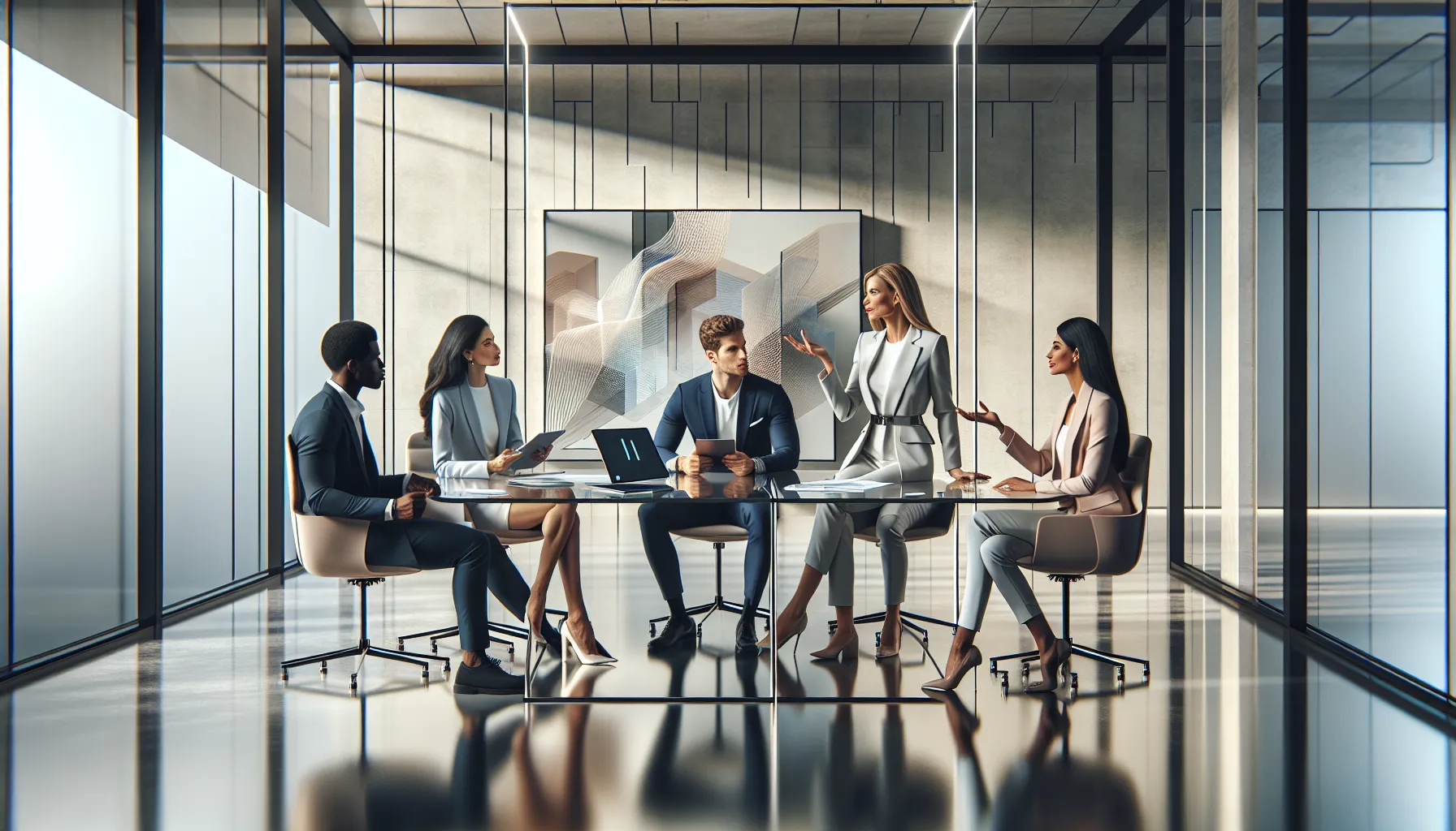 diverse team collaborating in a modern office setting.