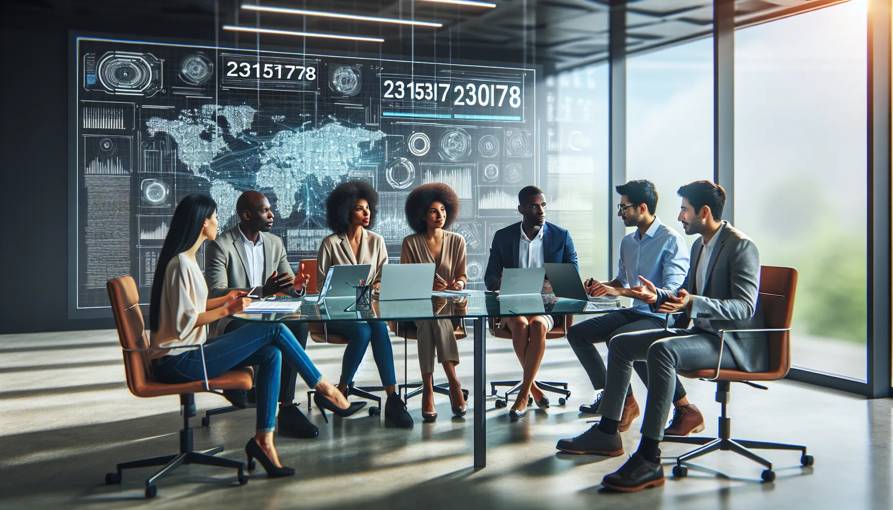 diverse team collaborating in a modern office on AI technology.