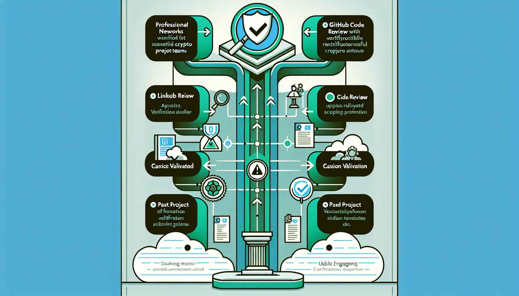 Vertical checklist infographic showing four methods to verify cryptocurrency project team credentials.