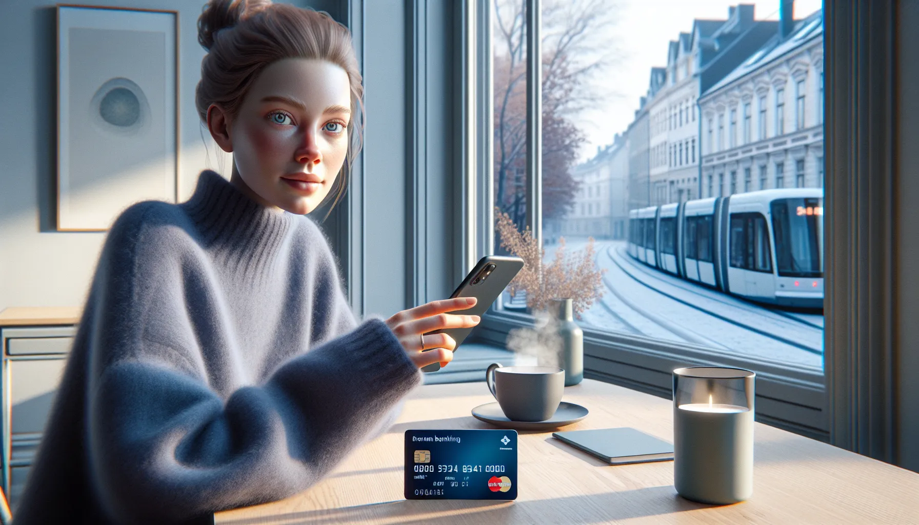 Hvordan bruke kredittkort for å bygge kredittscore effektivt 3 Norwegian reviewing a credit card app to build credit score efficiently.