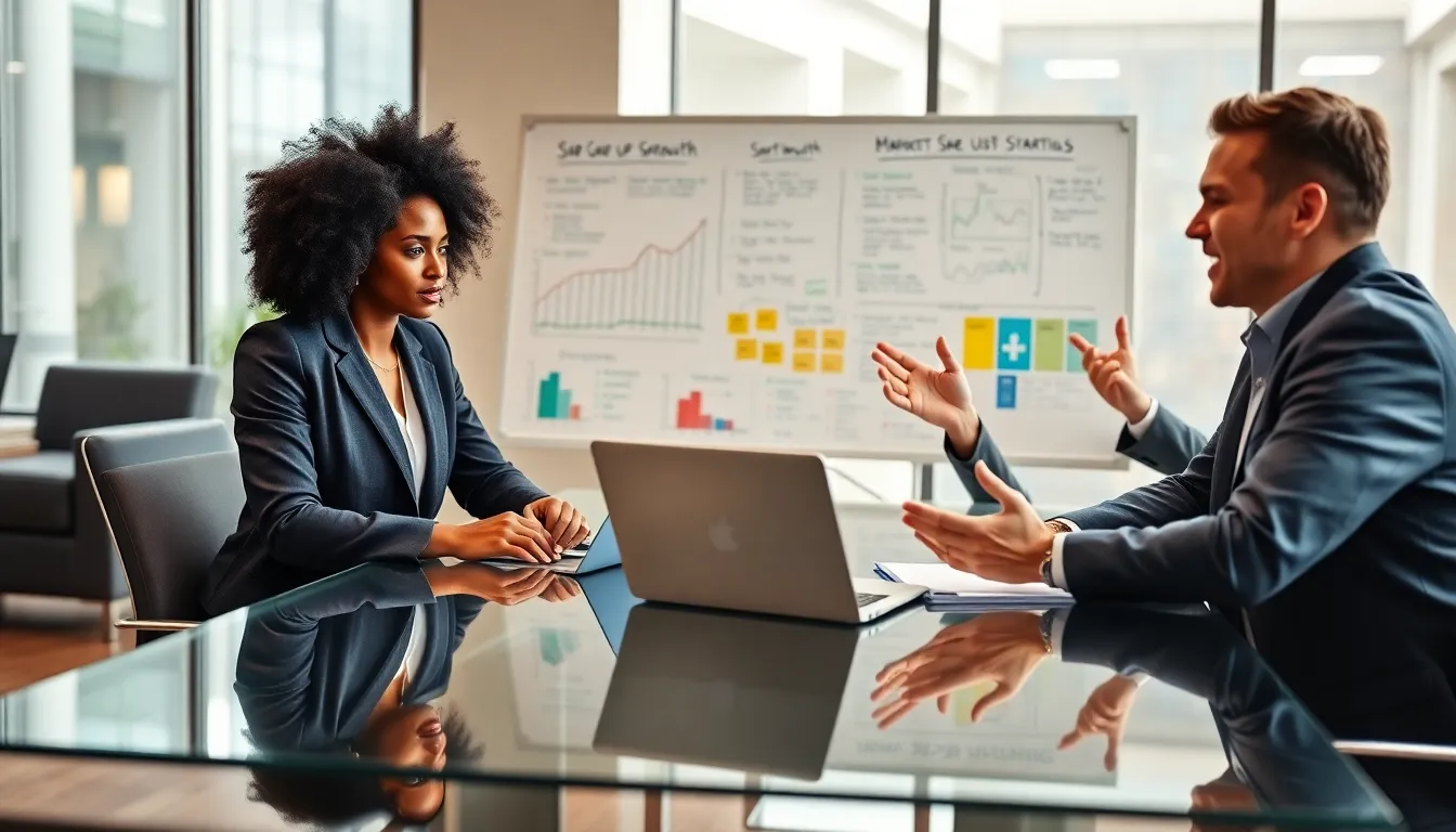 entrepreneurs brainstorming startup growth strategies in a modern office.