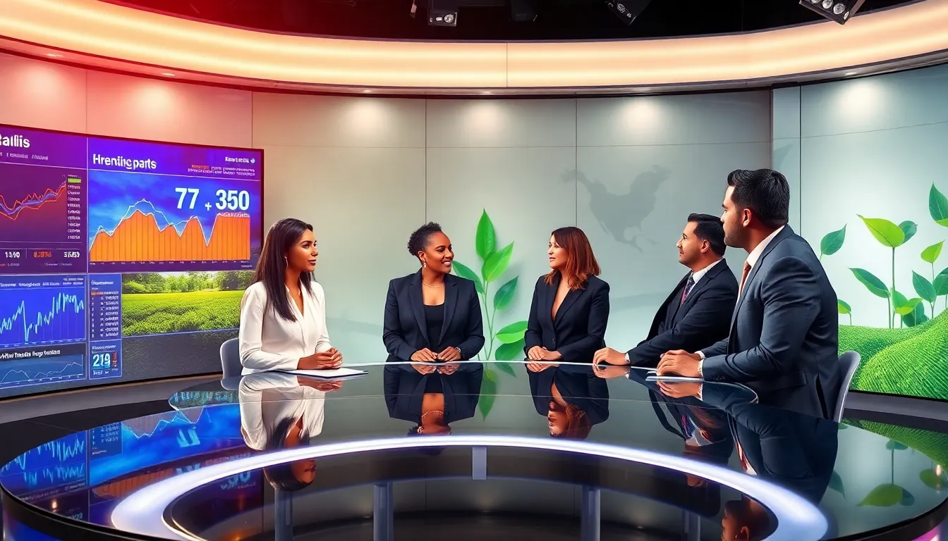 sports analysts discussing current trends in a modern studio setting.