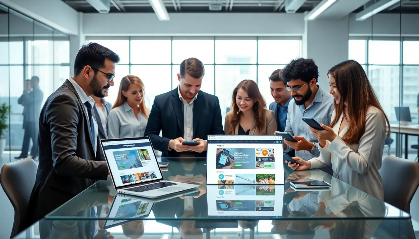 diverse professionals collaborating in a modern tech workspace.