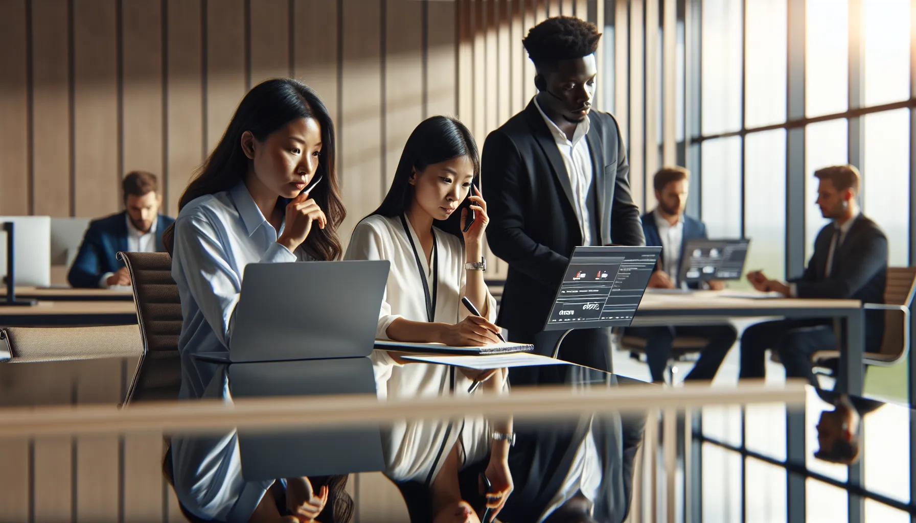 diverse customer support team in a modern office setting.