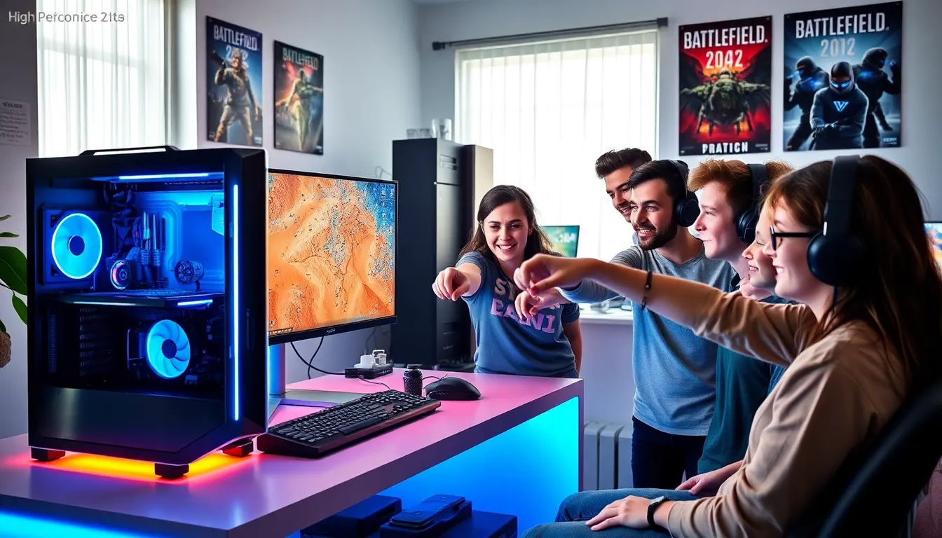 diverse gamers strategizing in a modern gaming setup.