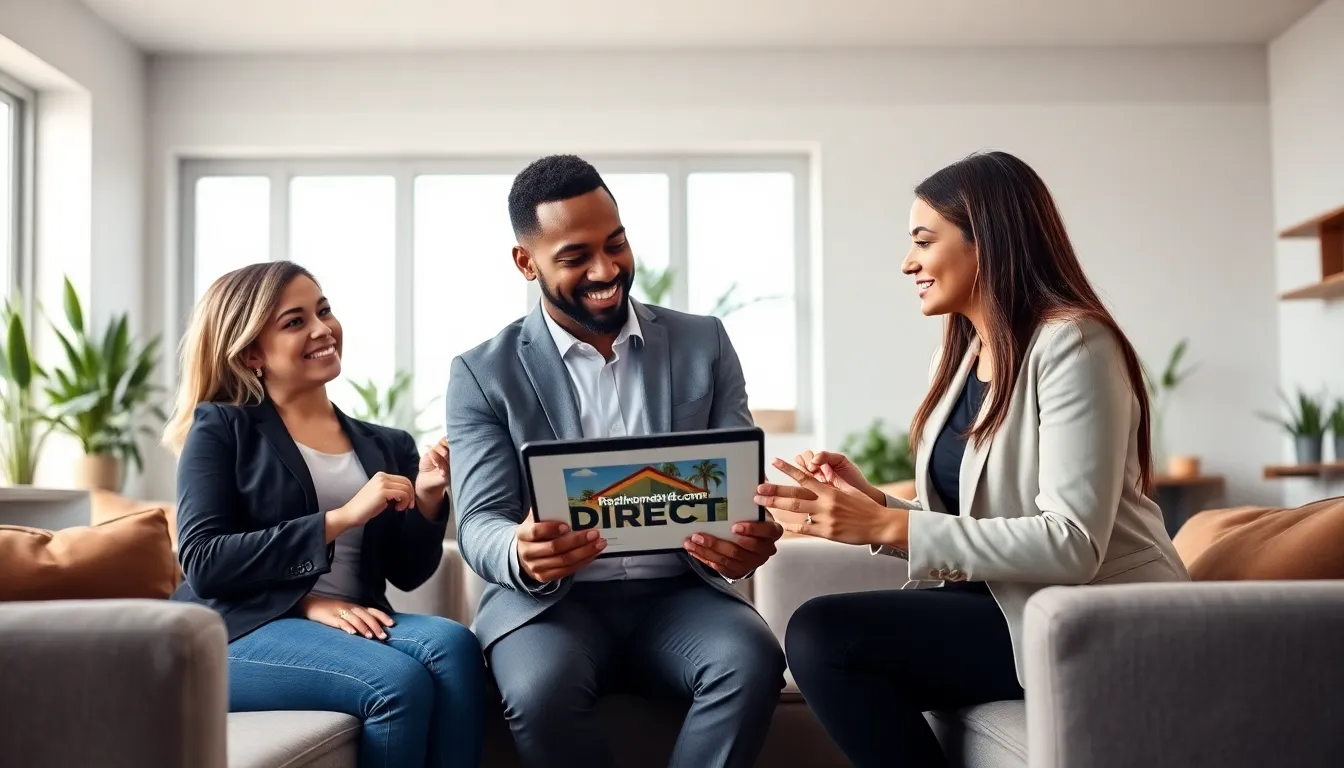 diverse team discussing home services in a modern office.