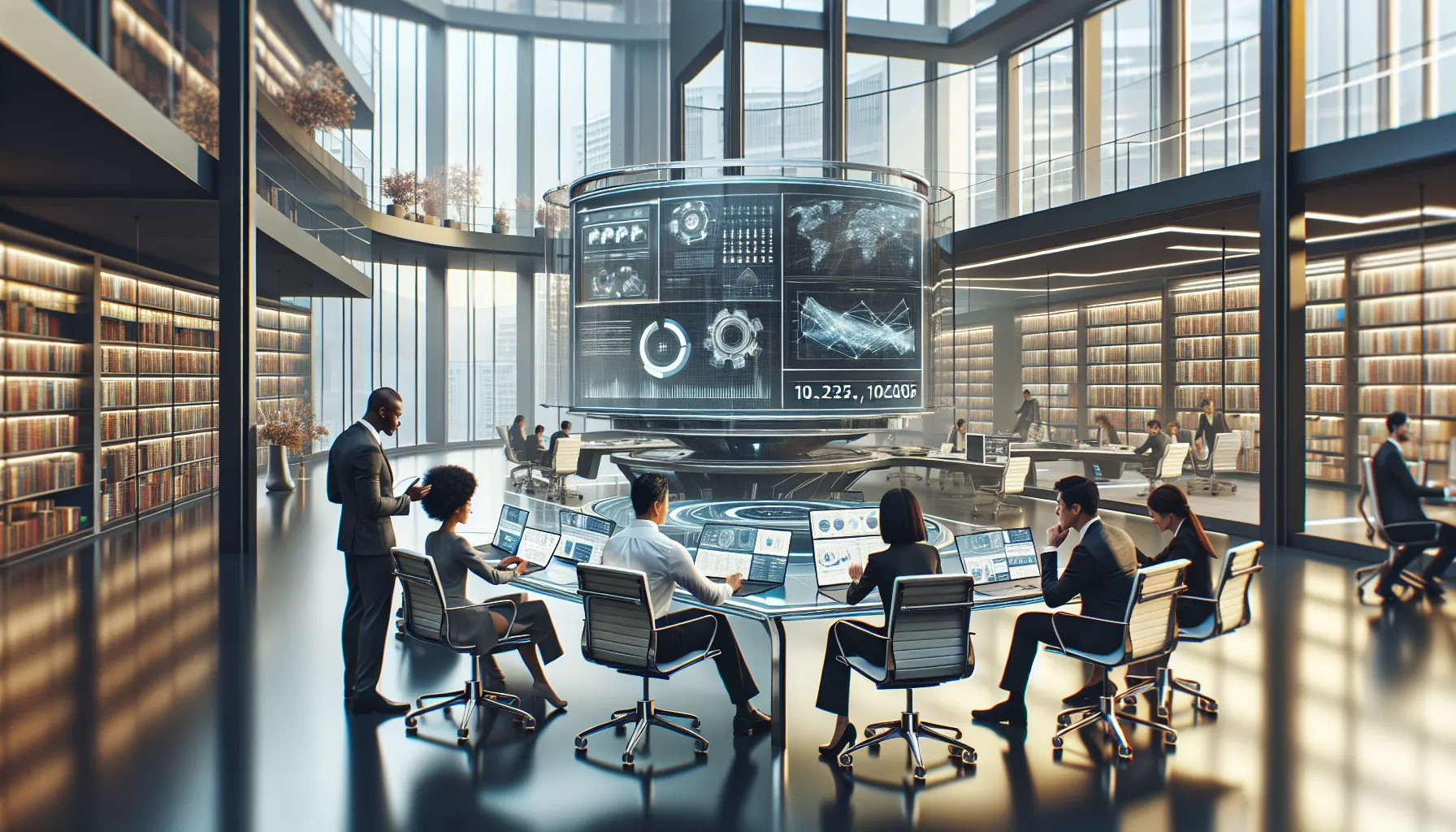 diverse professionals collaborating in a modern office on innovative projects.