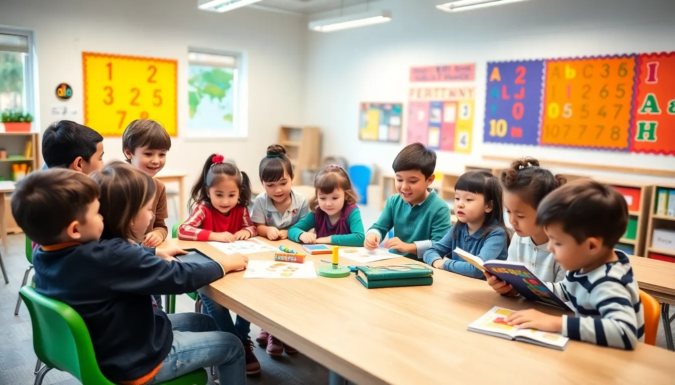 diverse elementary school kids engaged in learning activities.