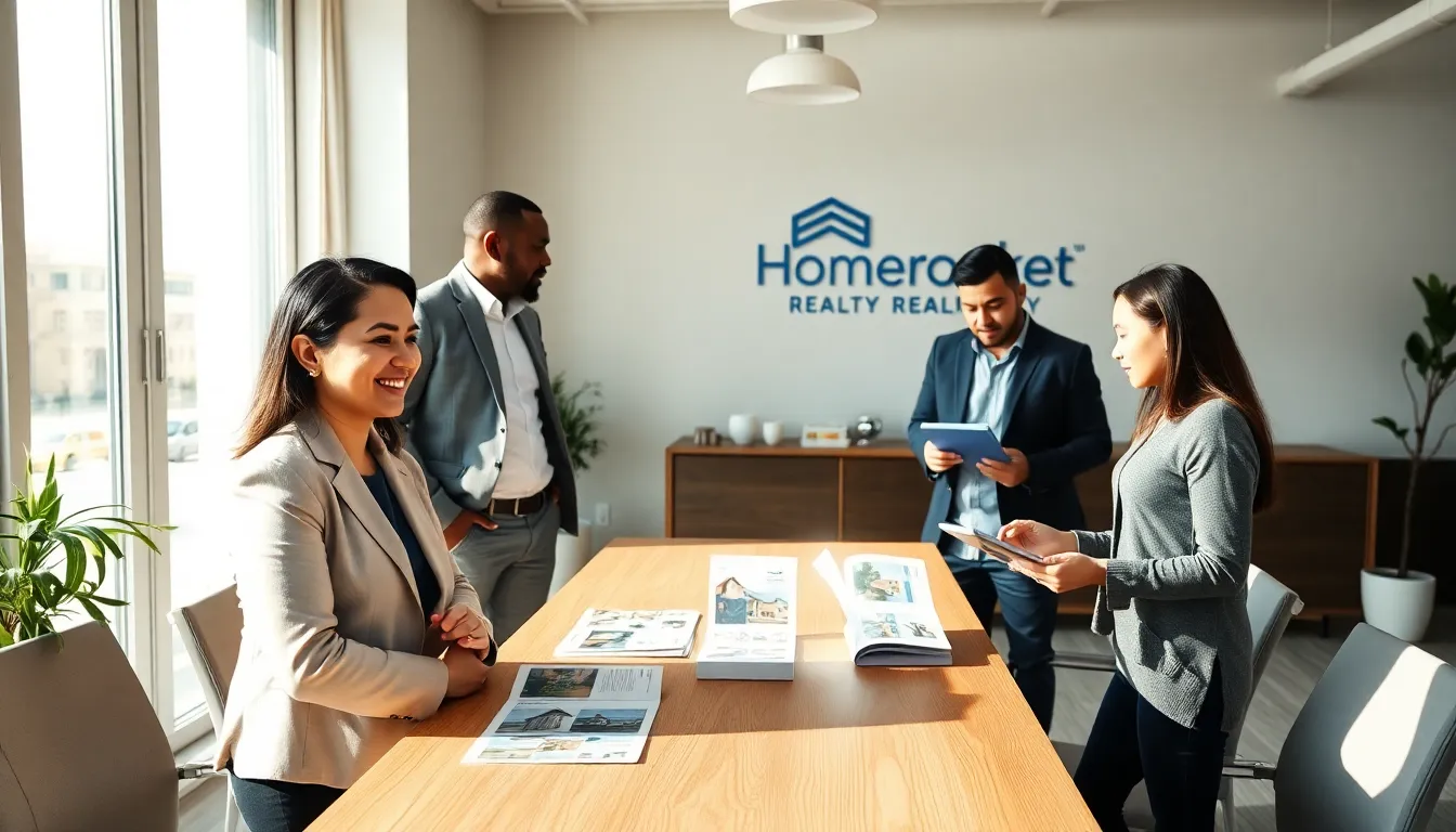 a diverse team at Homerocket Realty collaborating in a bright office.